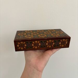 Vtg Wood Jewelry Trinket Box Hand Carved Polish Folk Art Floral Painted